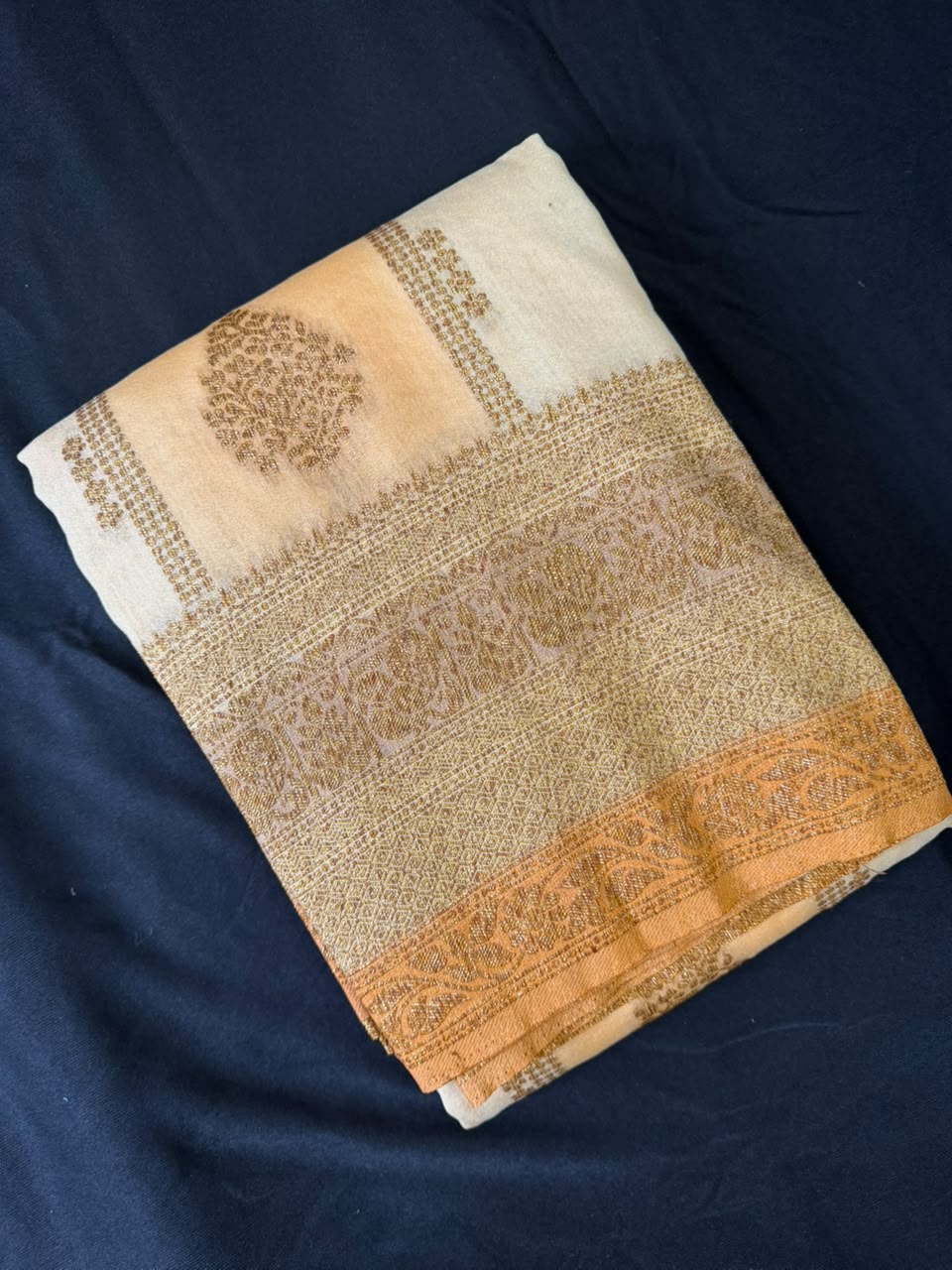 Ivory Peach & Pastel Pink Zari Kaddi Georgette Saree