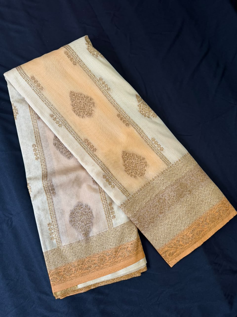Ivory Peach & Pastel Pink Zari Kaddi Georgette Saree