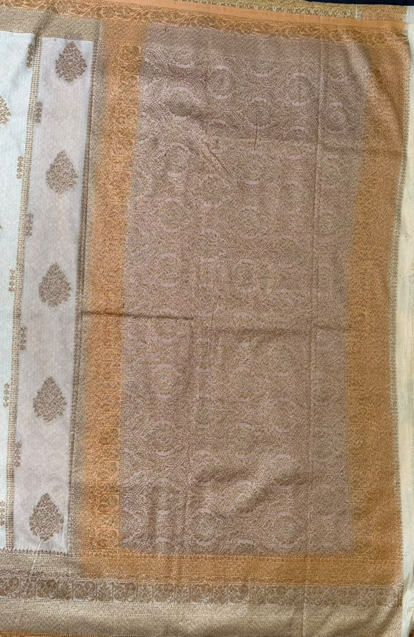 Ivory Peach & Pastel Pink Zari Kaddi Georgette Saree