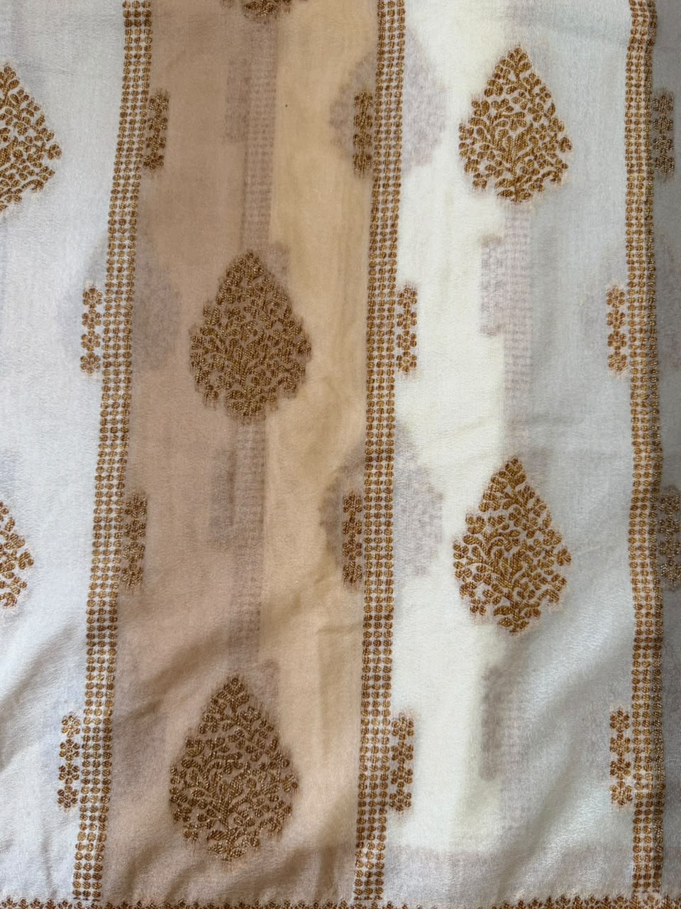 Ivory, Soft Peach & Warm Beige Zari Kaddi Georgette Saree