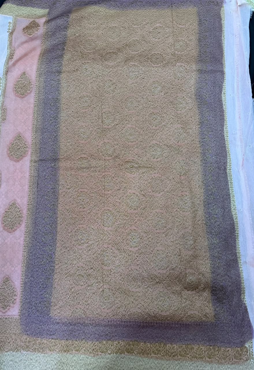Ivory, Lilac & Blush Pink Golden Zari Kaddi Georgette Saree