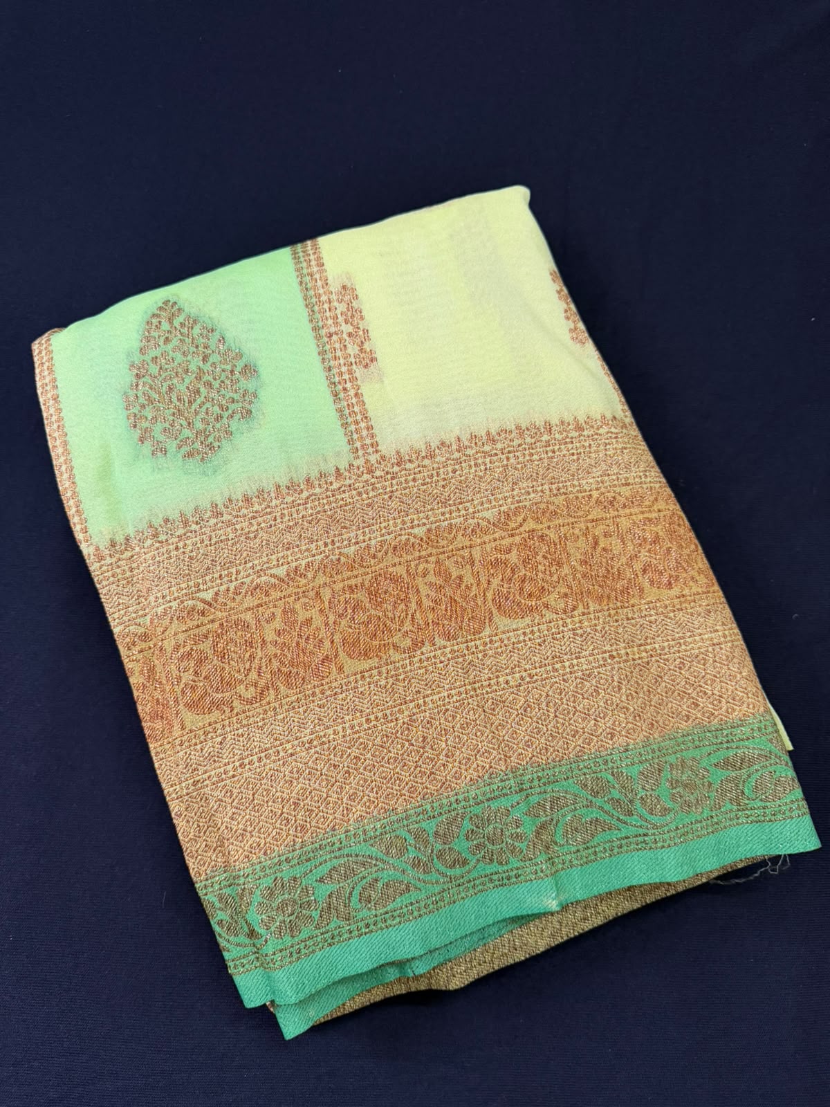 Ivory Cream, Pastel Cream & Golden Zari Kaddi Georgette Saree