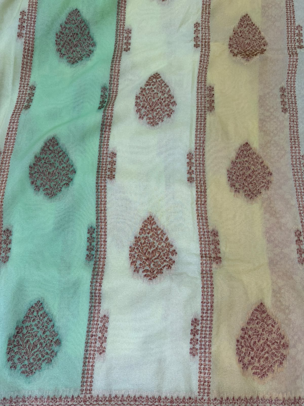 Ivory Cream, Pastel Cream & Golden Zari Kaddi Georgette Saree