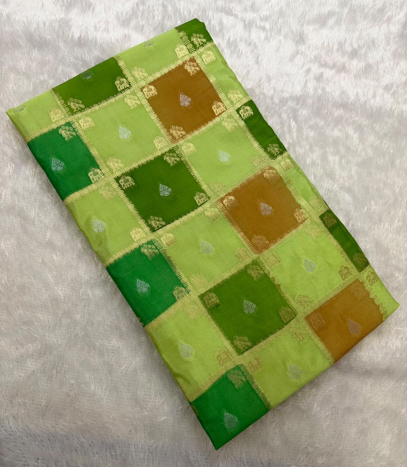 Lime Green & Pista Green Multicolour Runket Crepe Saree
