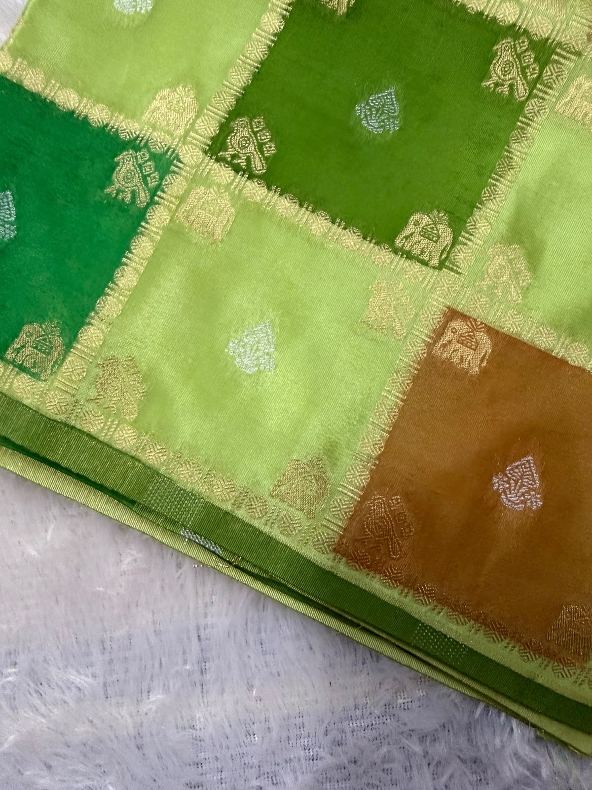 Lime Green & Pista Green Multicolour Runket Crepe Saree