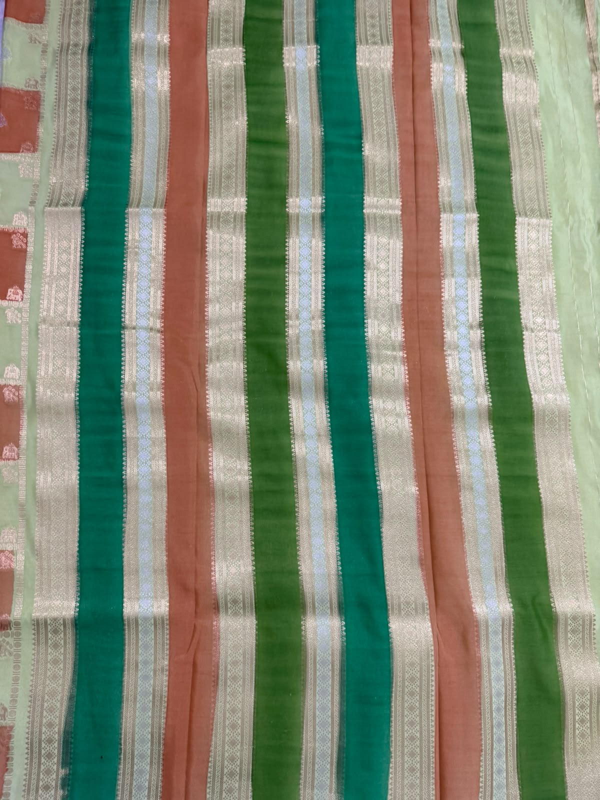 Lime Green & Pista Green Multicolour Runket Crepe Saree