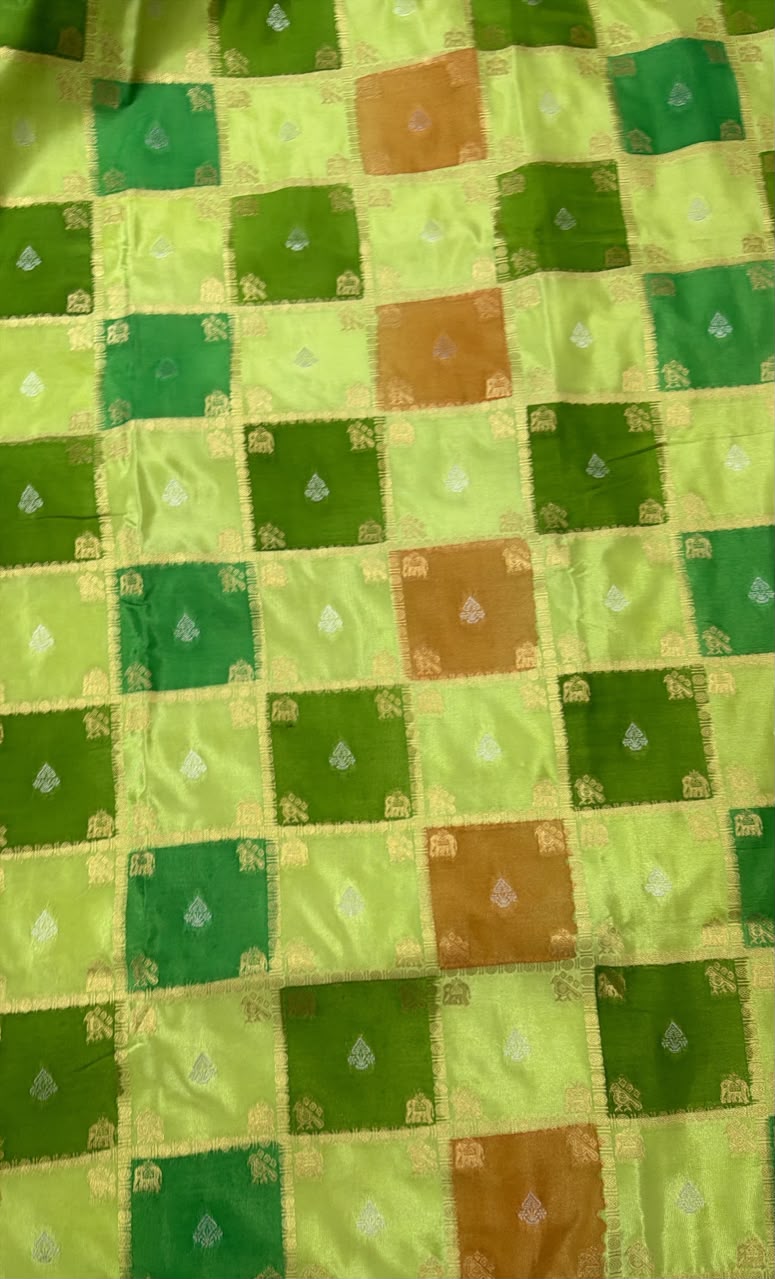 Lime Green & Pista Green Multicolour Runket Crepe Saree