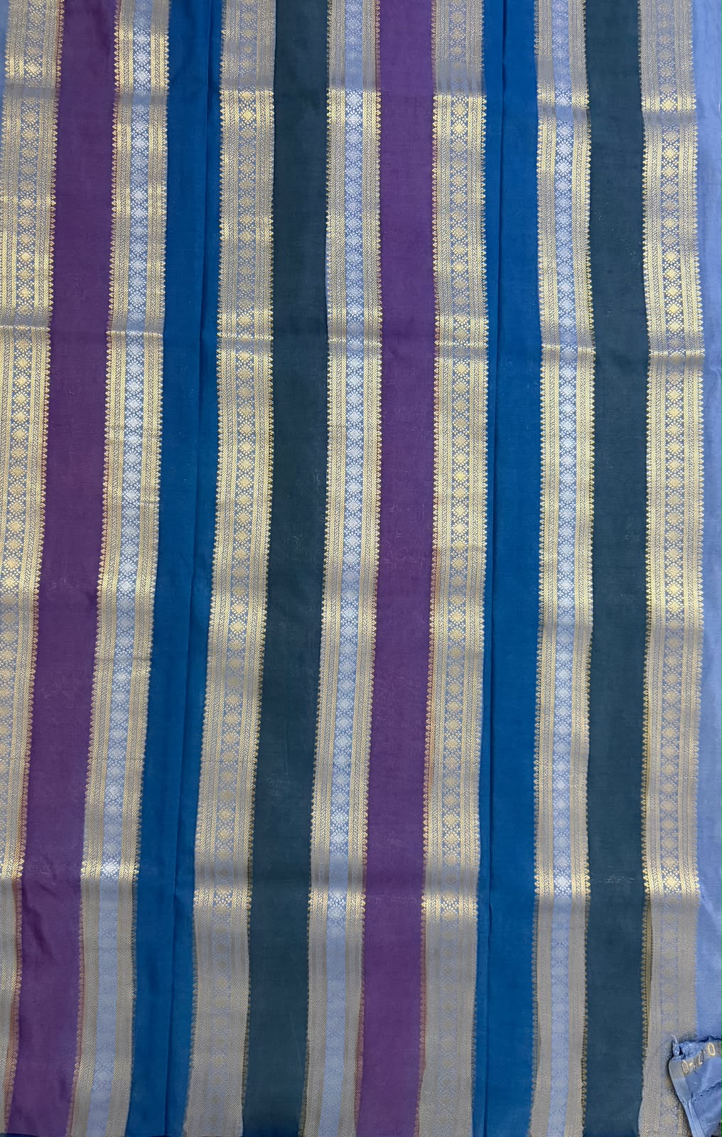 Sky Blue, Royal Blue & Purple Multicolour Runket Crepe Sare