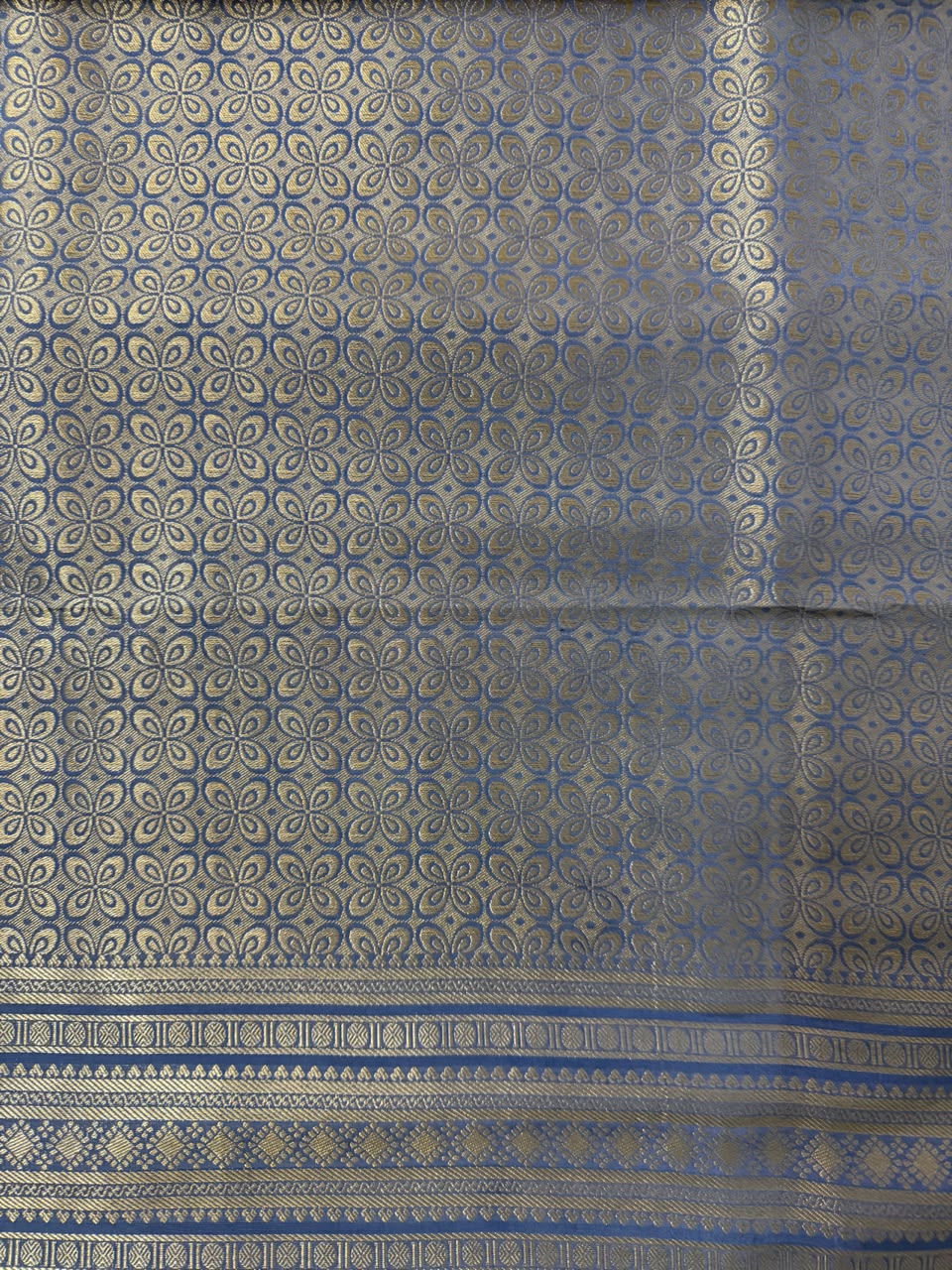 Sky Blue, Royal Blue & Purple Multicolour Runket Crepe Sare