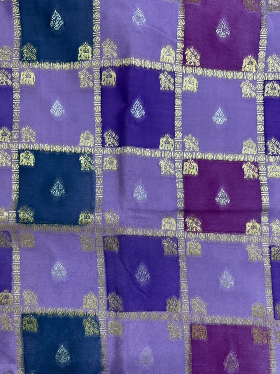 Royal Blue, Indigo, Teal Green & Lavender Runket Crepe Saree