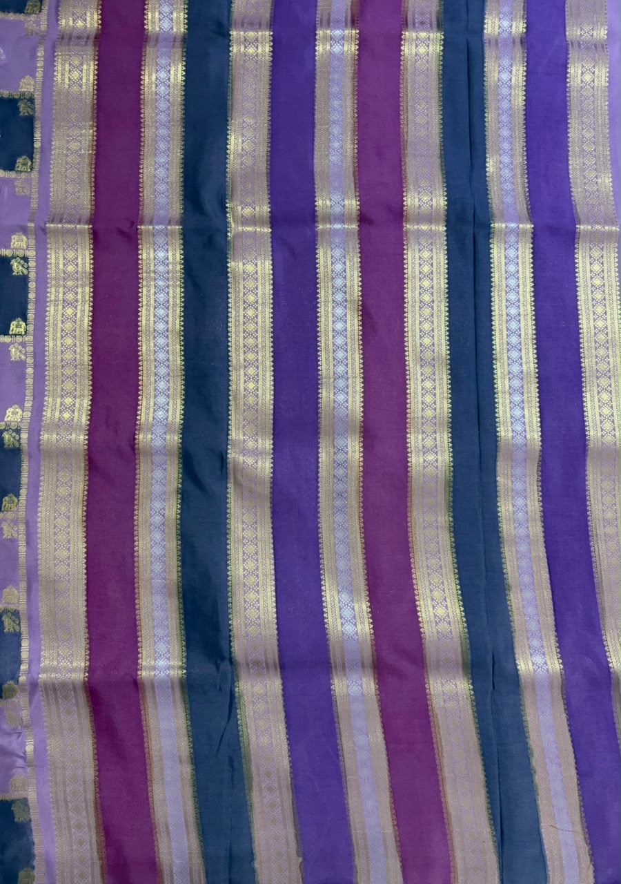 Royal Blue, Indigo, Teal Green & Lavender Runket Crepe Saree
