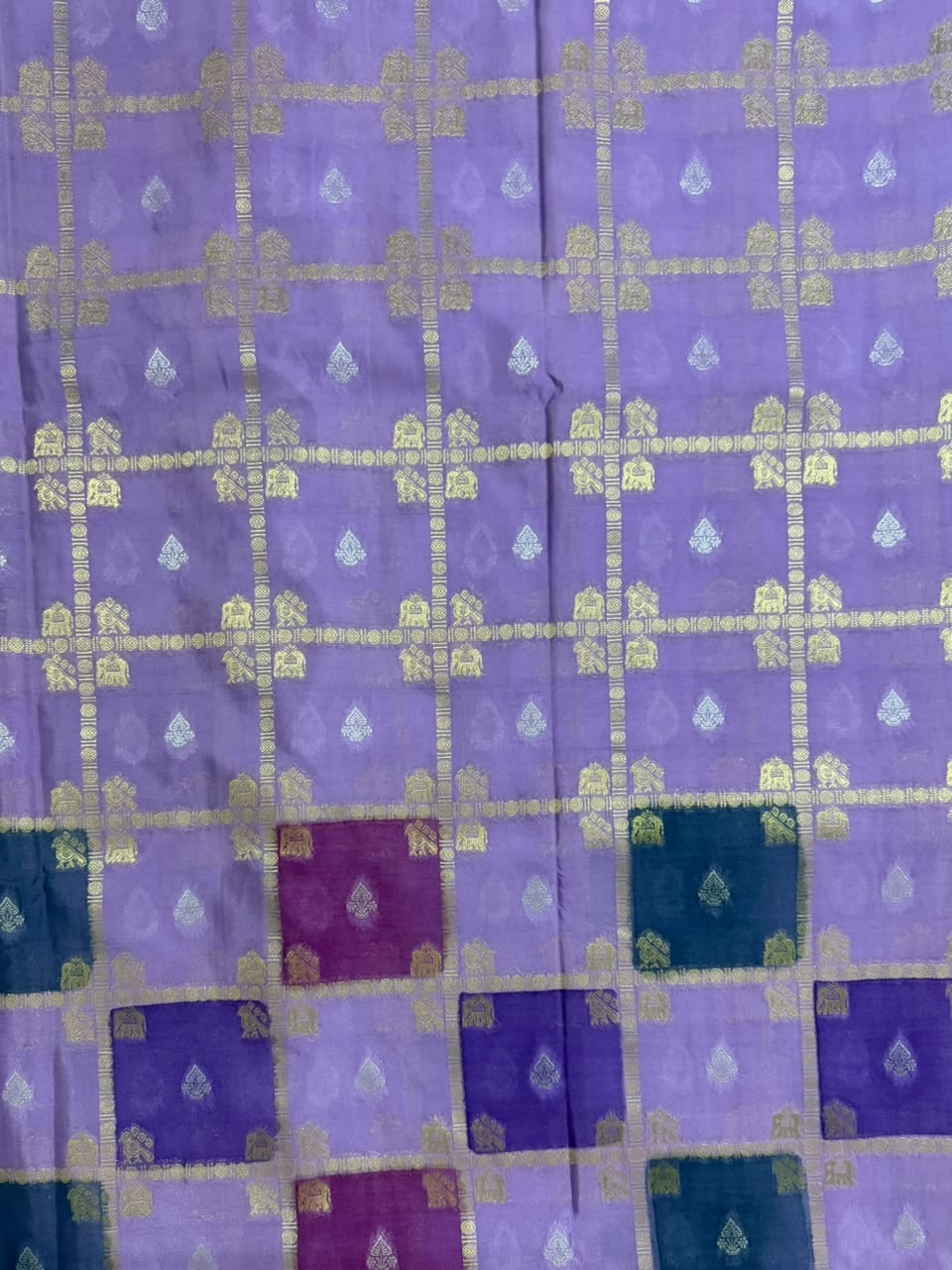 Royal Blue, Indigo, Teal Green & Lavender Runket Crepe Saree