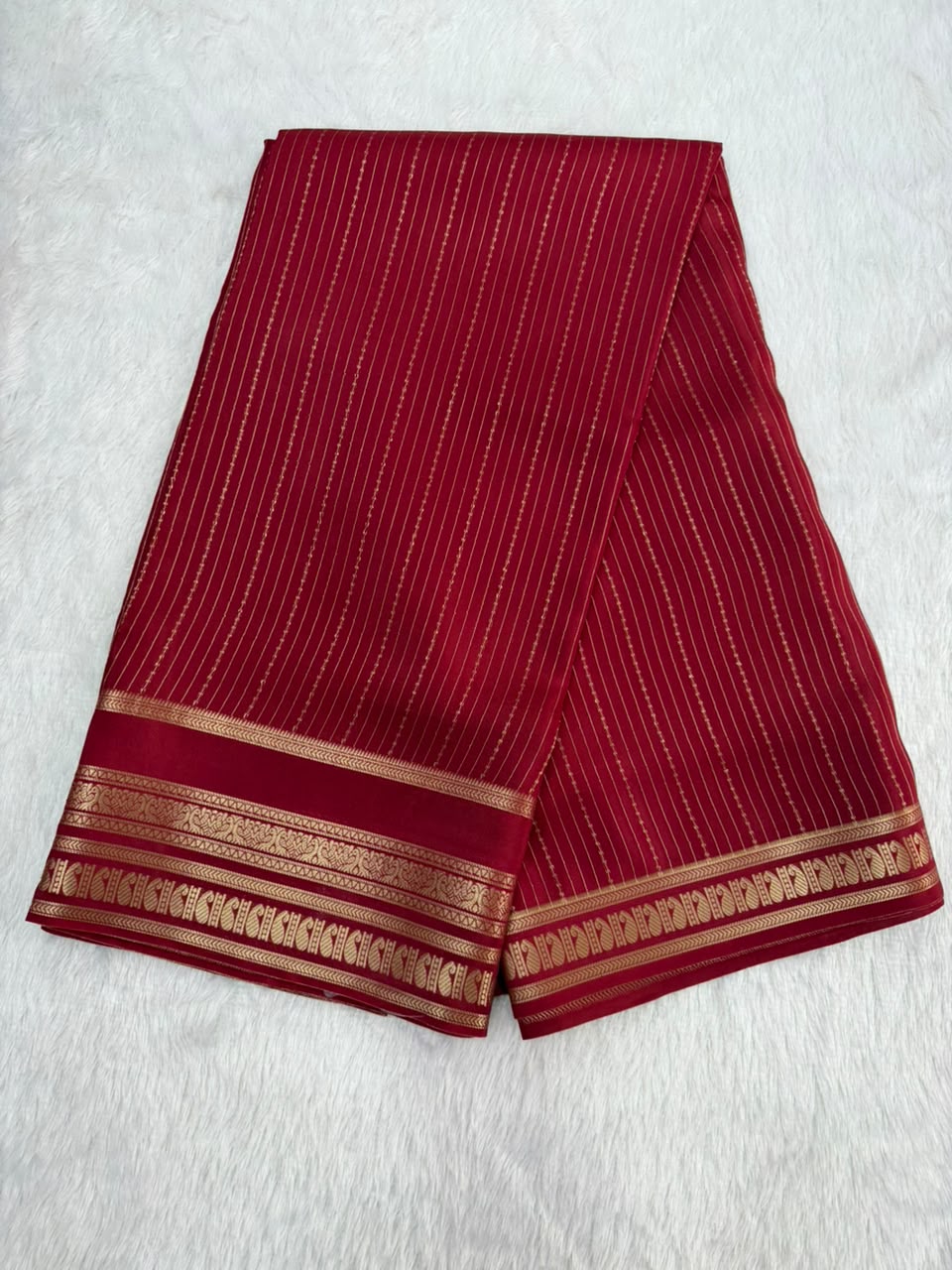 Elegant Terracotta Red Premium Crepe Saree with Mango Border