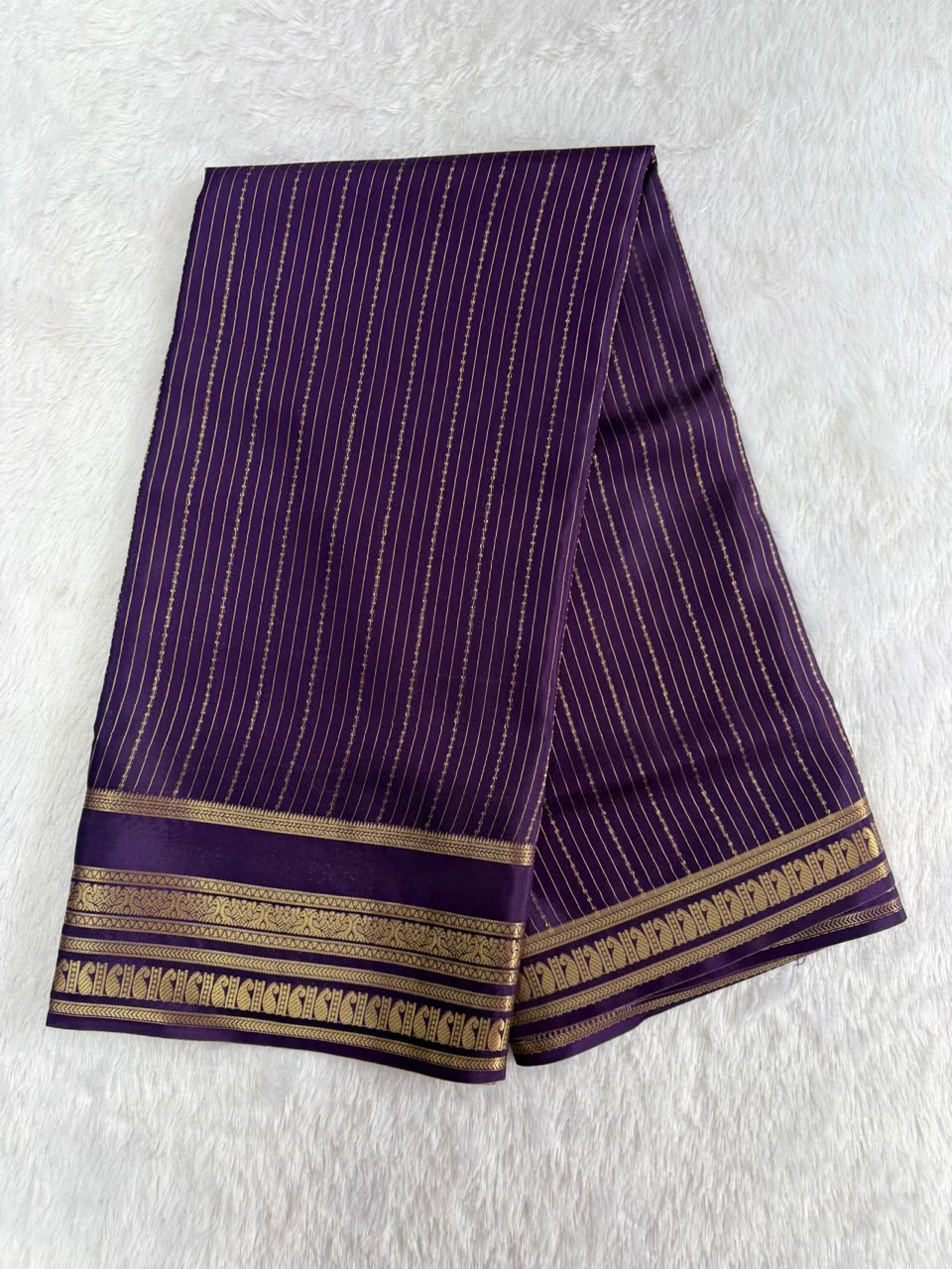 Elegant Royal Deep Purple Premium Crepe Saree with Mango Border