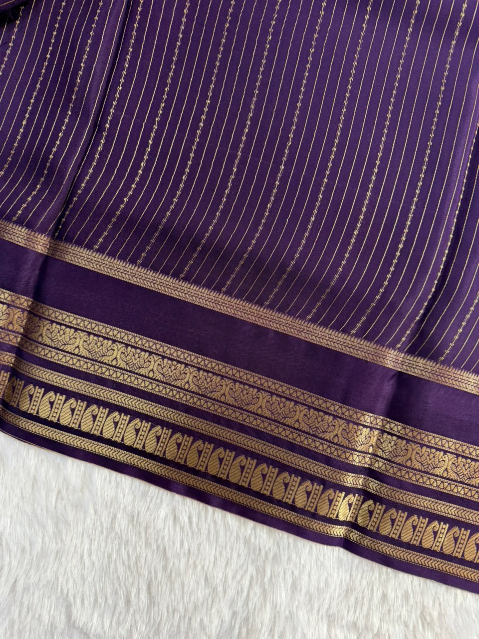 Elegant Royal Deep Purple Premium Crepe Saree with Mango Border