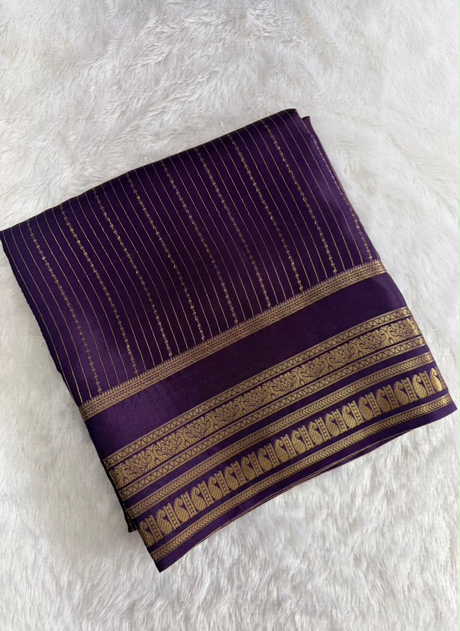 Elegant Royal Deep Purple Premium Crepe Saree with Mango Border