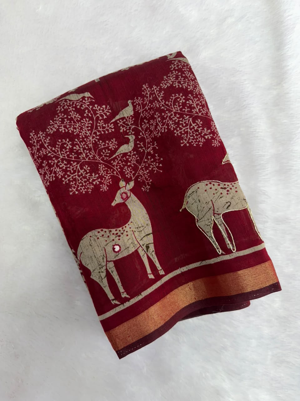 Soft Cotton Blend maroon Saree with Golden Copper Zari Border