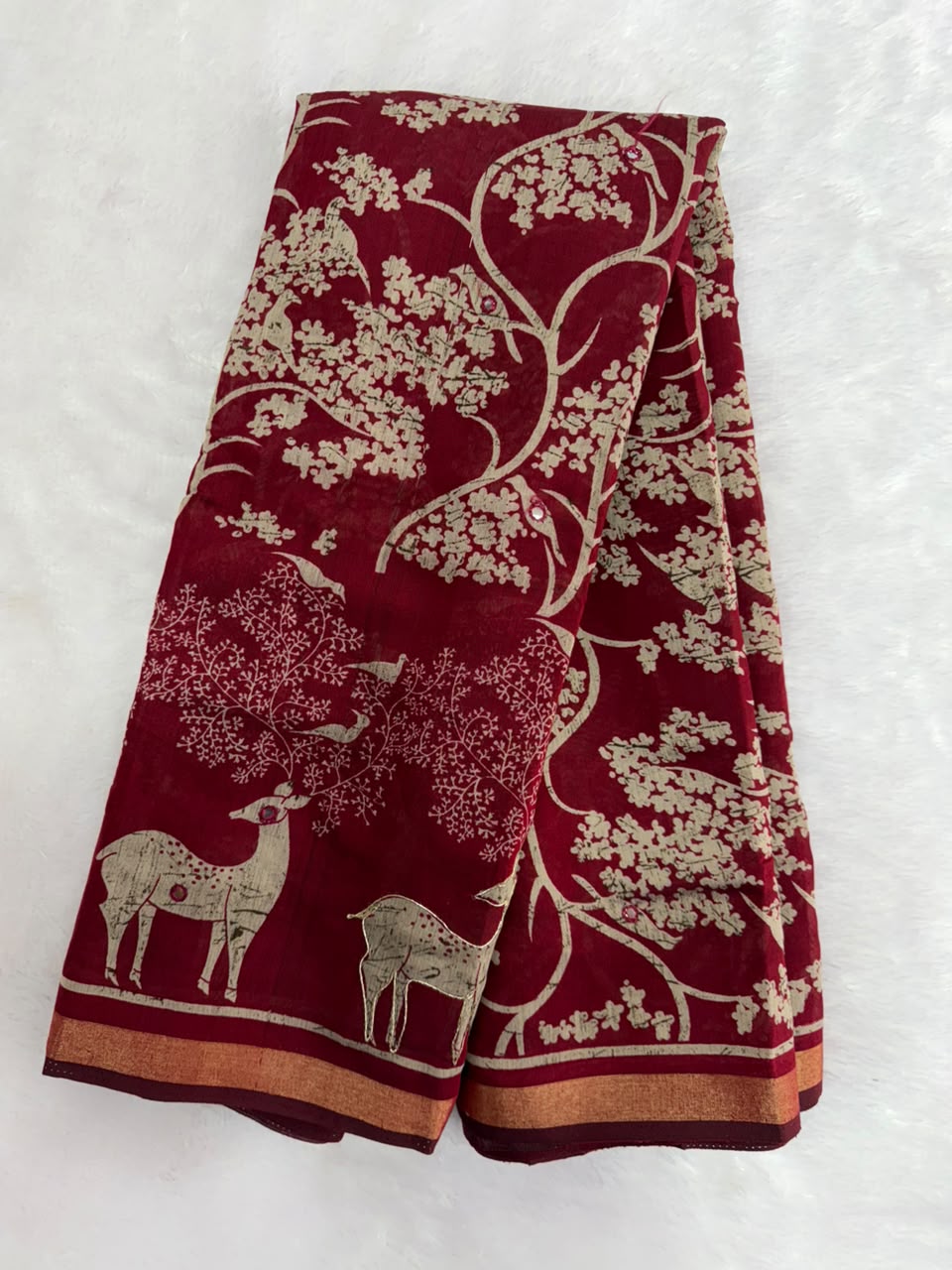 Soft Cotton Blend maroon Saree with Golden Copper Zari Border