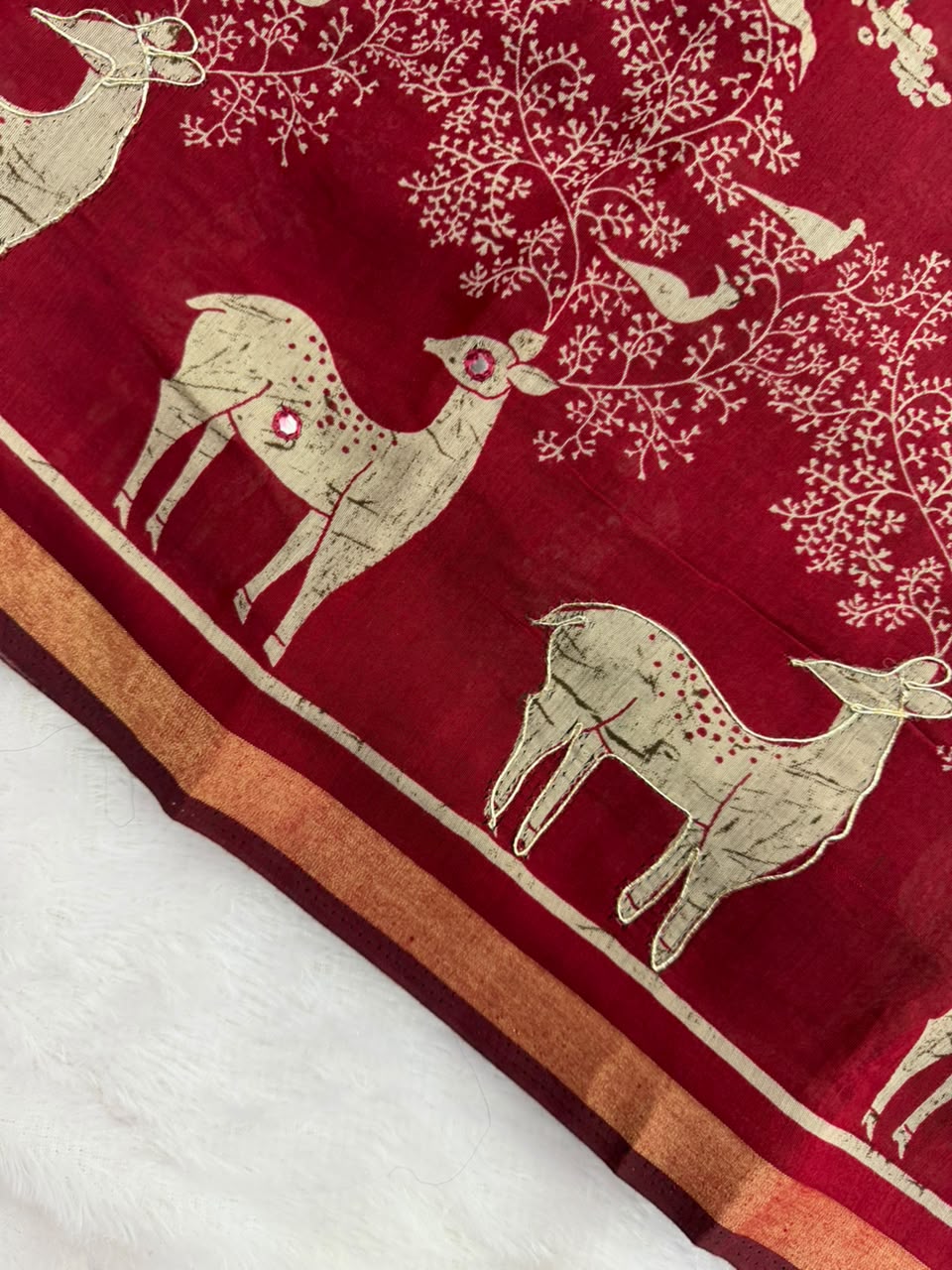 Soft Cotton Blend maroon Saree with Golden Copper Zari Border