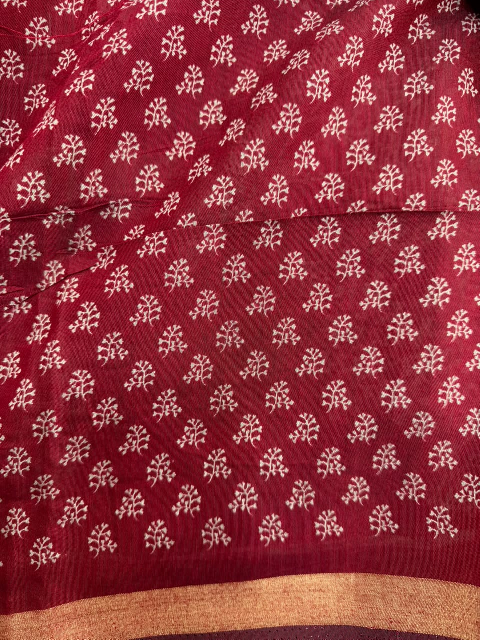 Soft Cotton Blend maroon Saree with Golden Copper Zari Border