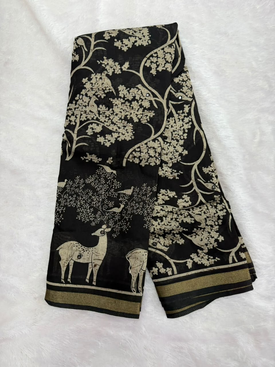 Black Soft Cotton Blend Saree with Golden Copper Zari Border