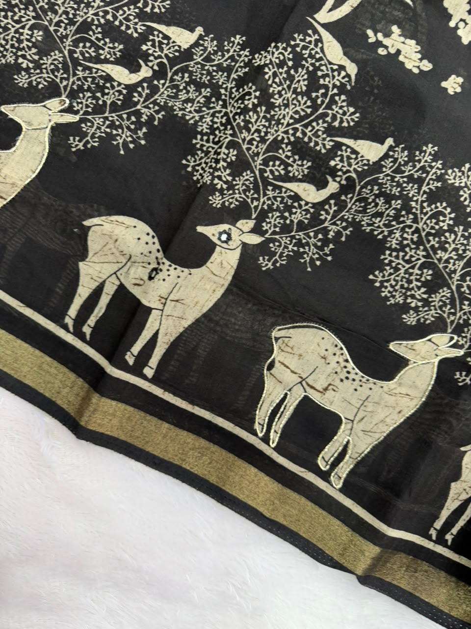 Black Soft Cotton Blend Saree with Golden Copper Zari Border