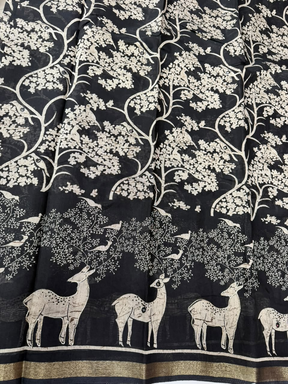 Black Soft Cotton Blend Saree with Golden Copper Zari Border
