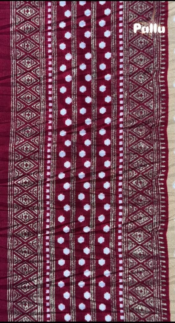 Crushed rich maroon and earthy beige palette Bandani Silk Saree with Mirror Work