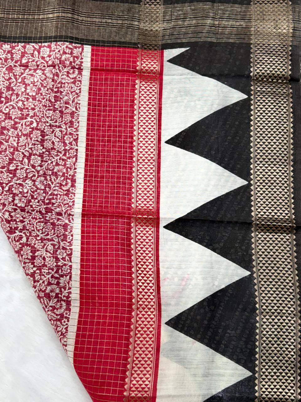 Wine Floral & Geometric Assamese Cotton Saree