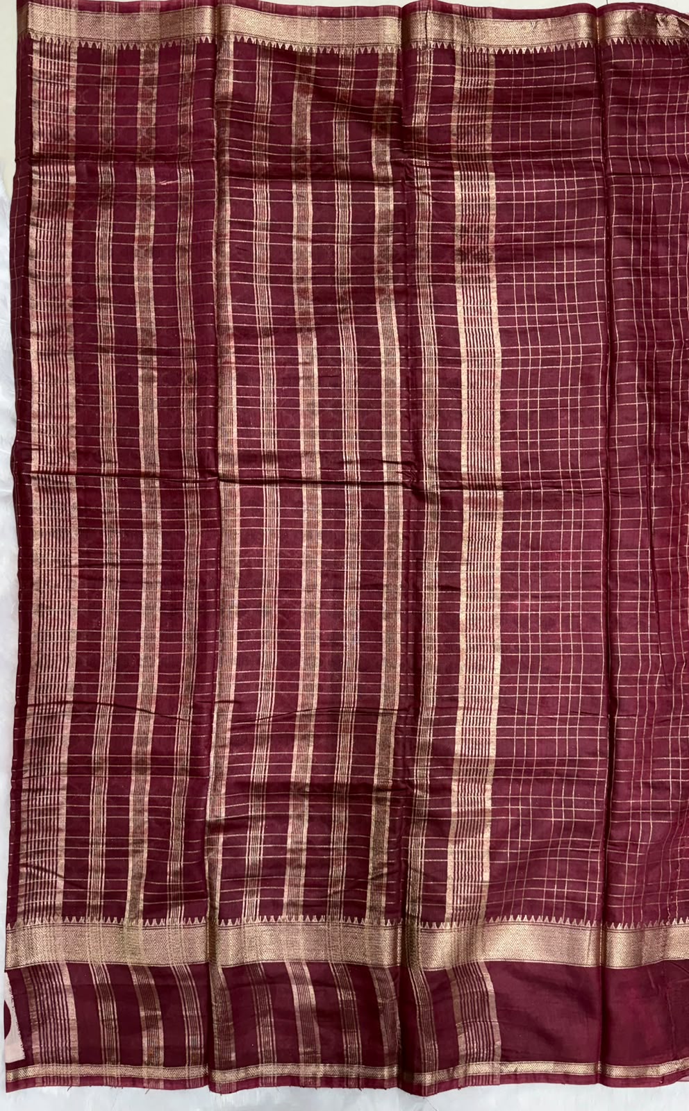 Deep Red & Beige Elegance Assamese Cotton Saree
