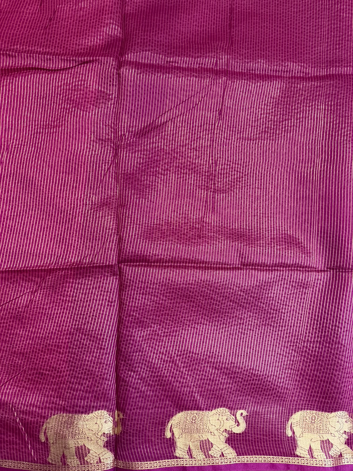 Vibrant Pink Chanderi Cotton Saree with Purple Butta & Elephant Zari Motifs