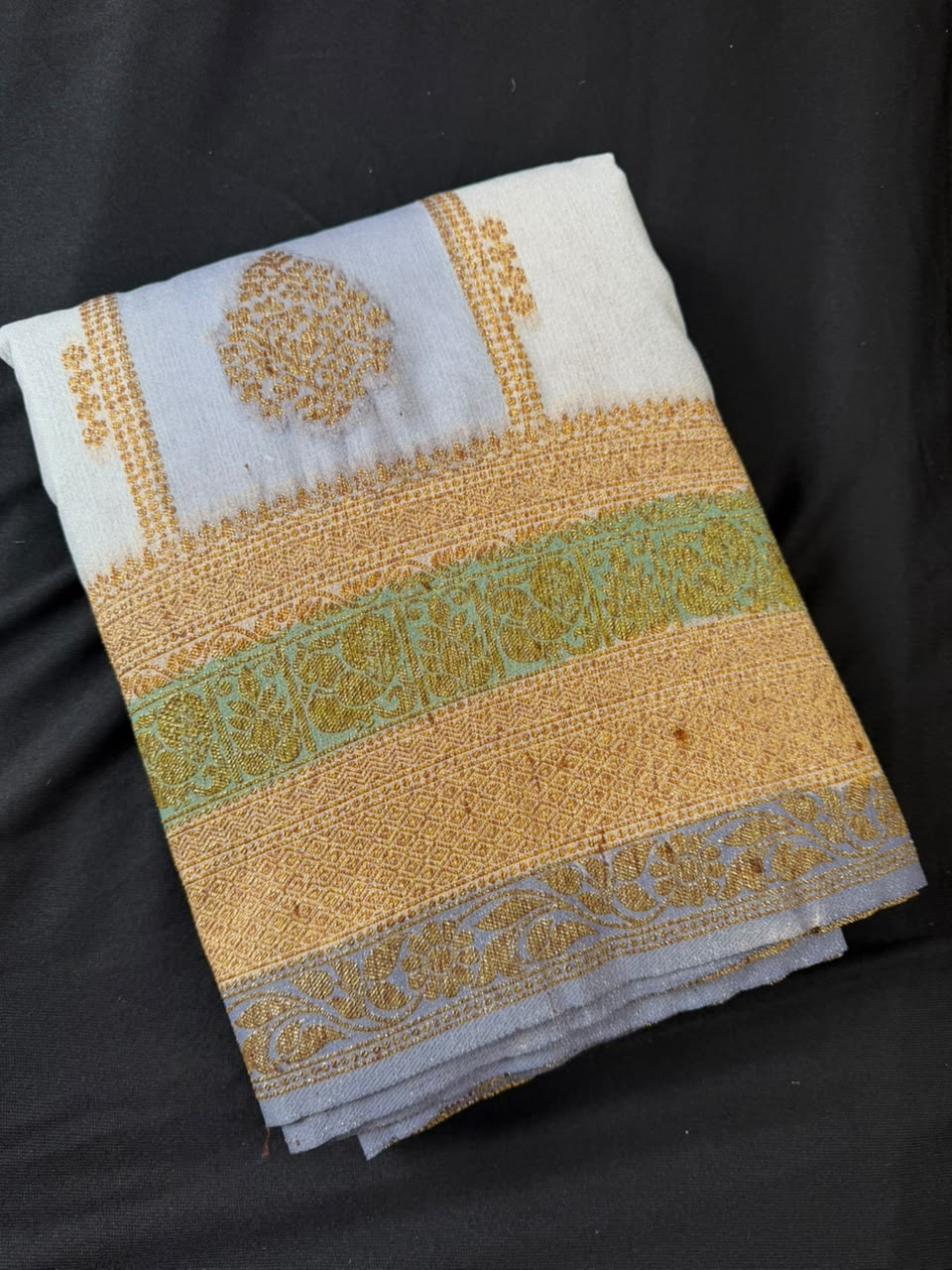 Powder Blue, Mint Green & Ivory Zari Kaddi Georgette Saree