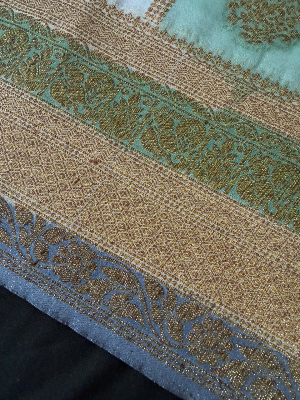 Powder Blue, Mint Green & Ivory Zari Kaddi Georgette Saree