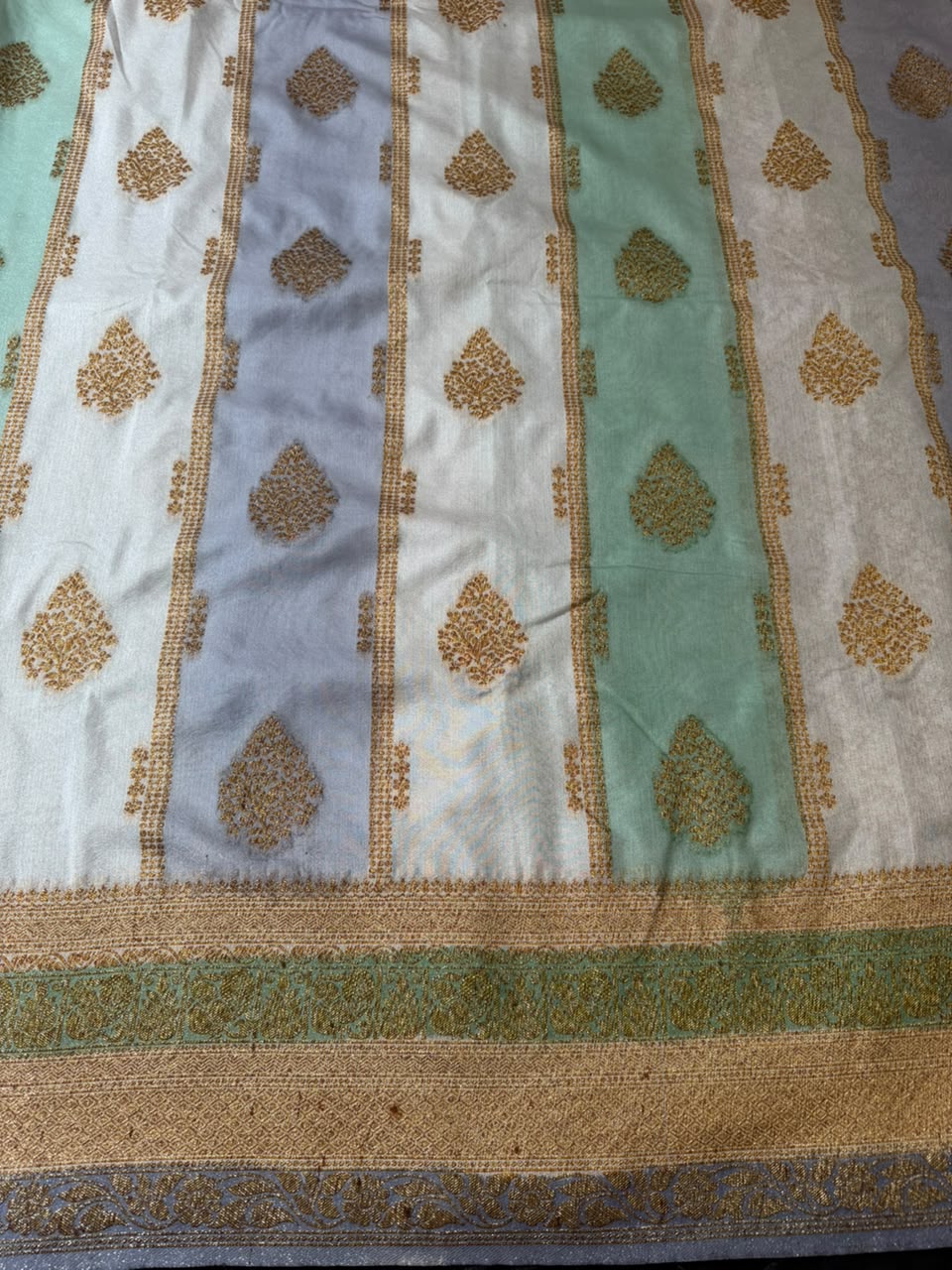 Powder Blue, Mint Green & Ivory Zari Kaddi Georgette Saree
