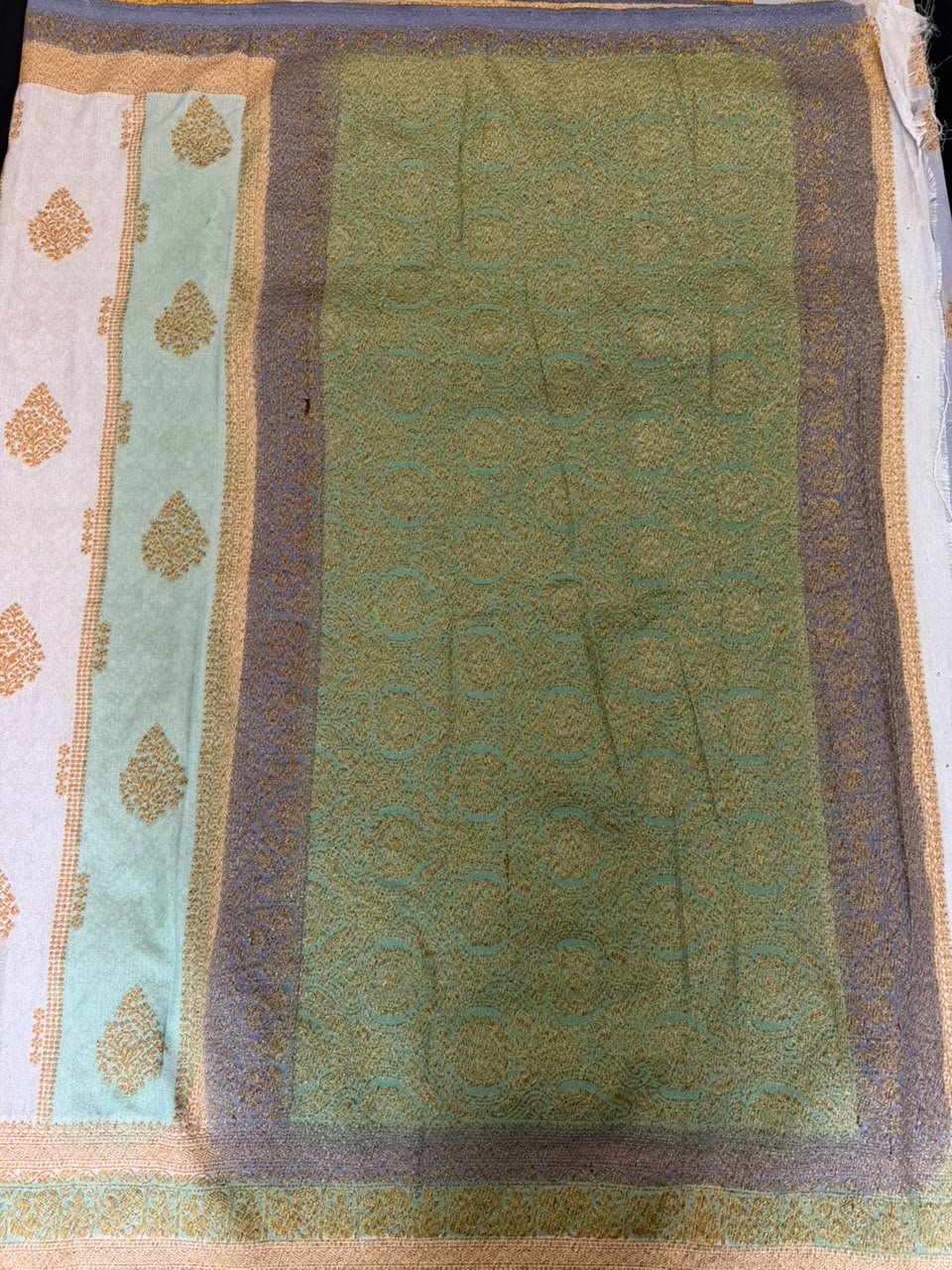 Powder Blue, Mint Green & Ivory Zari Kaddi Georgette Saree