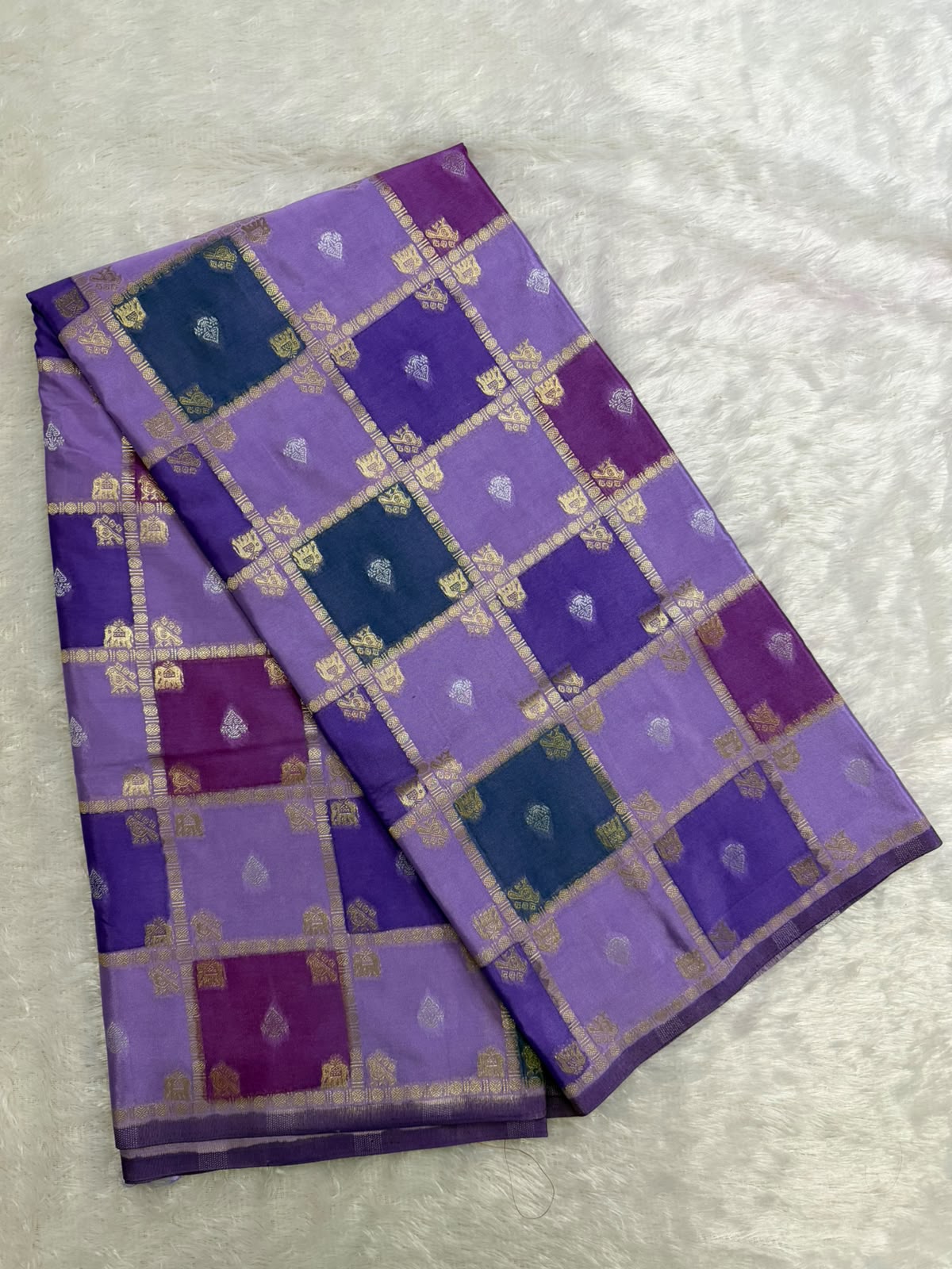 Royal Blue, Indigo, Teal Green & Lavender Runket Crepe Saree